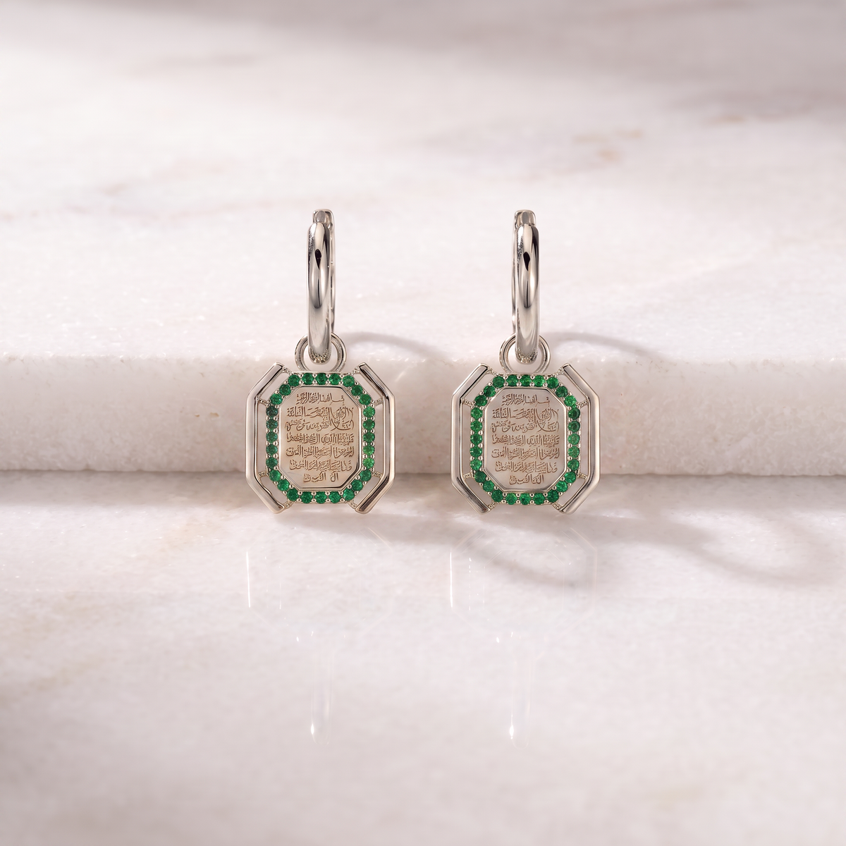 Guardian Hoop Earrings with Emeralds