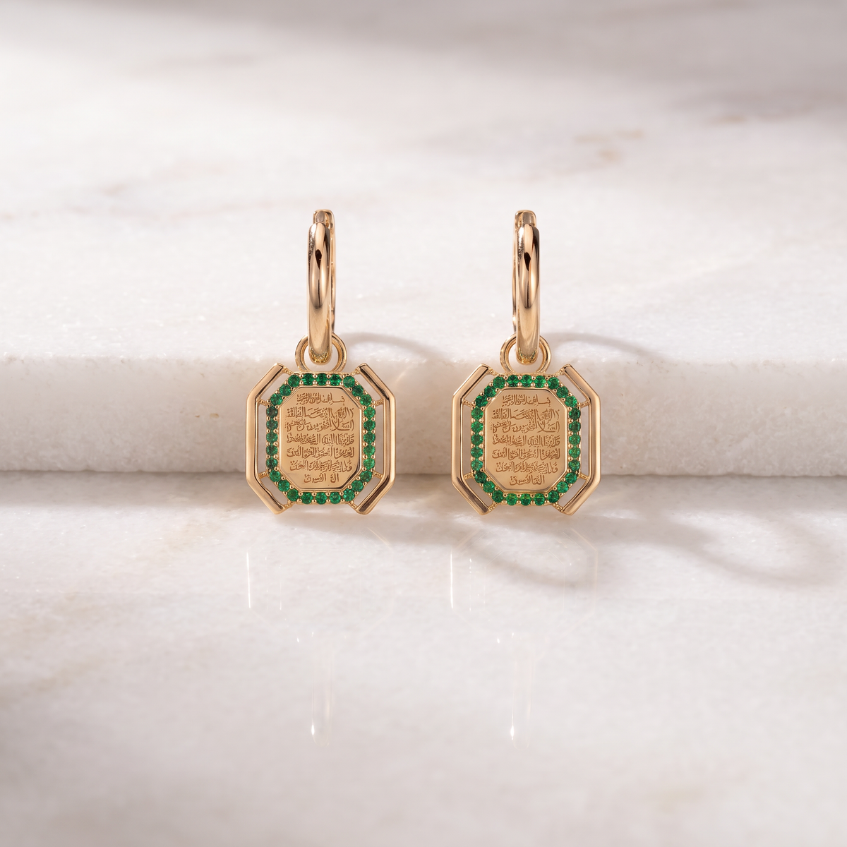 Guardian Hoop Earrings with Emeralds